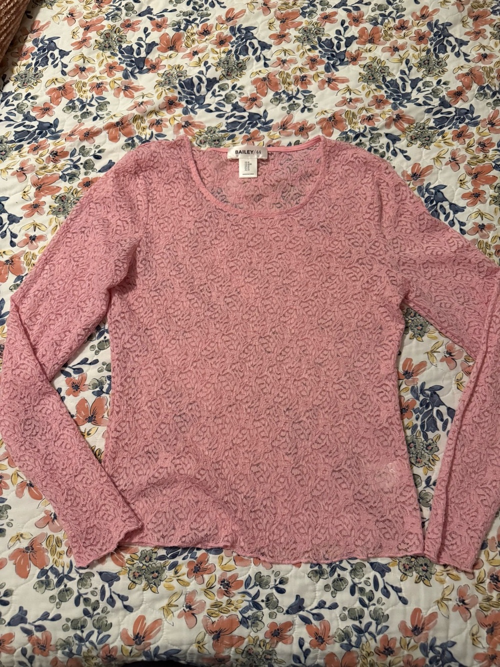 Bailey 44 Rose Pink Floral Lace Long-Sleeve Top